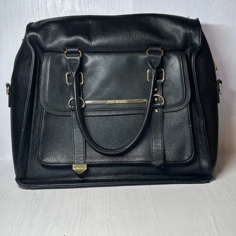 Steve Madden Black Pebbled Vegan Leather Satchel Bag Gold Hardware Top Handle
